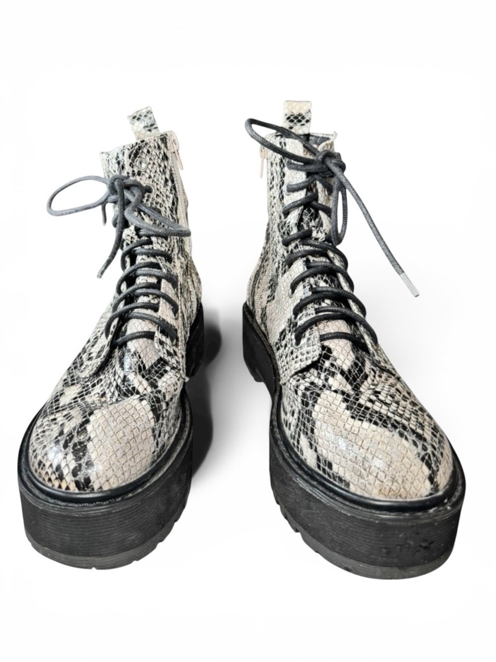 Topshop Snakeprint Lace-Up Platform Combat Boots - Side Zip - Women's Size 8